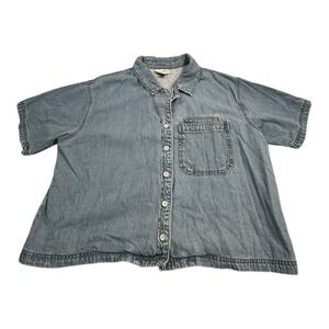 Universal Thread Womens Denim Button Up Short Sleeve Shirt Blue Size L